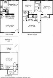Covington with Fenced-in Yard. 3 bedroom townhome + den. Kitchen with bartop open to living/dinning rooms. 2 full bathrooms + 2 powder rooms. Patio/balcony open to yard.