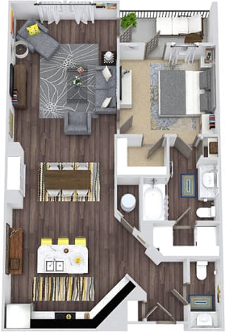 The Jennings. 1 bedroom apartment. Kitchen with island open to living/dinning rooms. 1 full bathroom &#x2B; 1 half bathroom. Walk-in closet. Patio/balcony.