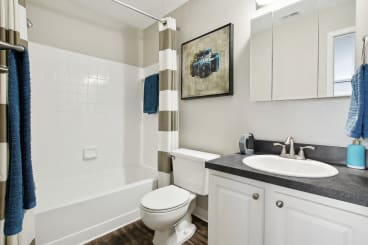 a bathroom with a toilet and a sink and a tub