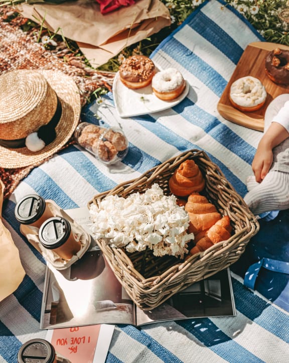 Enjoying the sun with a picnic by the lake at Marina Village apartments in Spark,NV