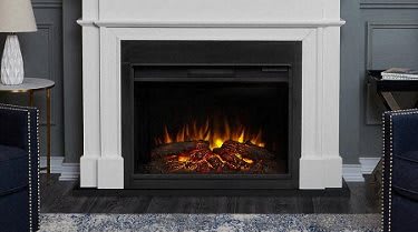Fireplace with burning logs