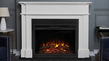 Fireplace with burning logs