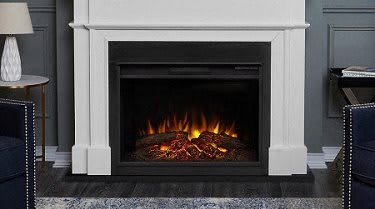 Fireplace with burning wood