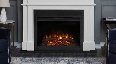 Fireplace with burning logs