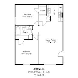 2D Floor Plan Image for 2 bed, 1 bath apartment at Jefferson Park in Liberty
