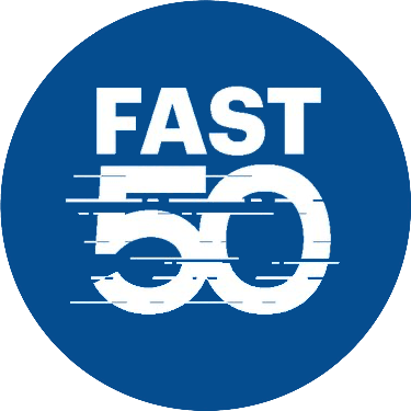 a fast car logo on a blue circle