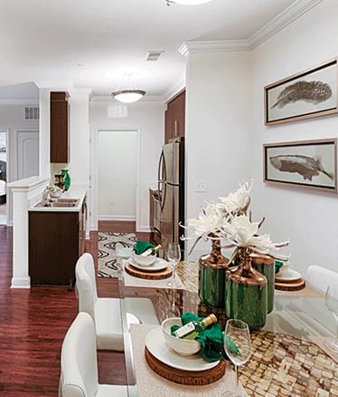 Designer Kitchen and Dining Area with Upgraded Wood Plank Flooring
