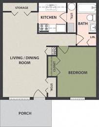  Floor Plan 1-Bedroom, 1-Bath