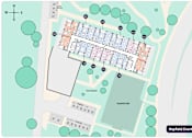 Thumbnail 3 of 15 - A map shows a grid of buildings with a visitor center and a courtyard.