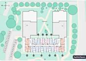Thumbnail 6 of 15 - A map shows a layout of a residential area with two courtyards and a grid of streets.