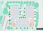 Thumbnail 14 of 15 - A map of a residential area with a courtyard, entrances, and numbered plots.