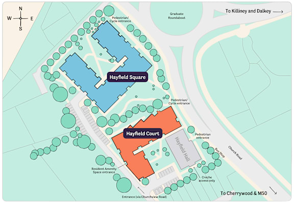 A map shows a layout of a park with a Hayfield Court and Hayfield Square.