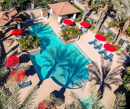 Aerial pool view at Dobson 2222, Chandler, AZ, Arizona, 85286