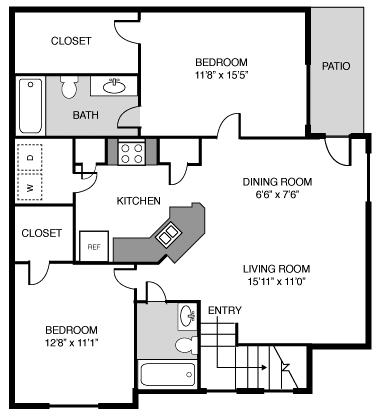 B1 - 2 Bedroom Floor Plan at Trailside at Greenline, Cordova, TN, Tennessee