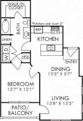Barclay. 1 bedroom apartment. Kitchen with bartop open to living/dinning rooms. 1 full bathroom. Walk-in closet. Patio/balcony.