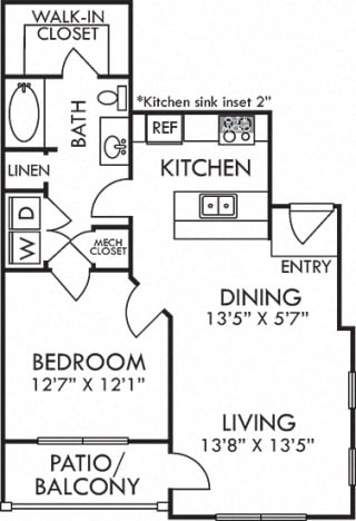 Barclay. 1 bedroom apartment. Kitchen with bartop open to living/dinning rooms. 1 full bathroom. Walk-in closet. Patio/balcony.
