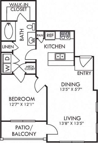 Biltmore. 1 bedroom apartment. Kitchen with bartop open to living/dinning rooms. 1 full bathroom. Walk-in closet. Patio/balcony.