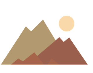 A graphic of a mountain range with a sun in the sky.
