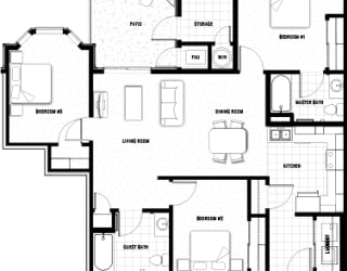 Floor Plan 3 bed 2 bath 1087 sf
