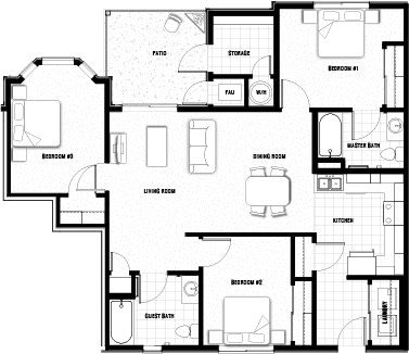 Floor Plan  3 bed 2 bath 1087 sf
