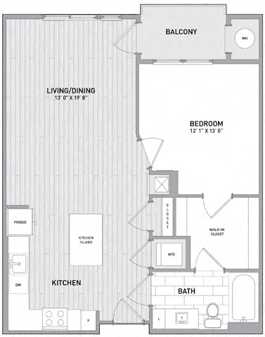 Floor Plan  1 BED 1 BATH Floor Plan E at Indigo 301 Apartments, King of Prussia, PA, 19406