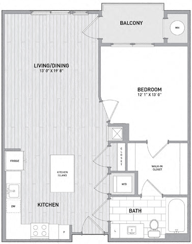1 BED 1 BATH Floor Plan E at Indigo 301 Apartments, King of Prussia, PA, 19406