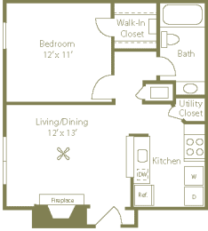 Pines Floorplan 1 Bedroom 1 Bath at Stewarts Ferry, Nashville, 37214
