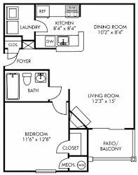 Abby. 1 bedroom apartment. Kitchen with bartop open to living/dinning rooms. Fire place. 1 full bathroom. Walk-in closet. Patio/balcony.