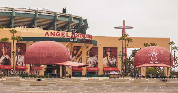 The exterior of the Angel Stadium in Anaheim, California.