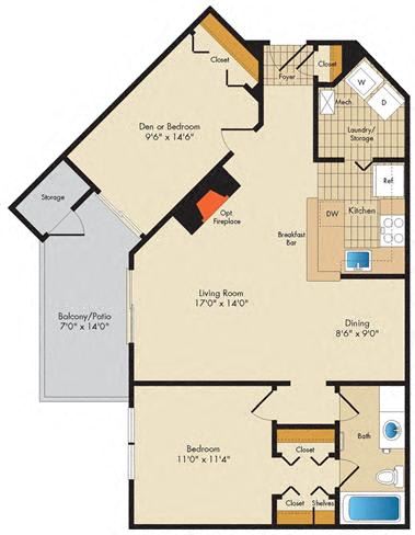 spacious 1 bedroom apartment with den in Reston