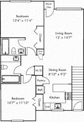 The Linden. 2 bedroom apartment with 1st floor entry. Kitchen with bartop open to living/dinning room. 2 full bathroom. large closets. Patio/balcony.