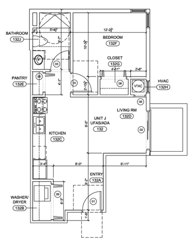 A floor plan of a house with labeled rooms such as Bathroom, Bedroom, Kitchen, and Living Room.