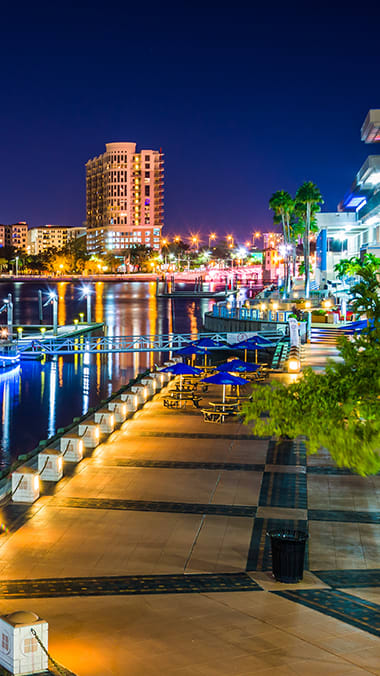 Pier at night at Clipper Cove, Tampa Florida