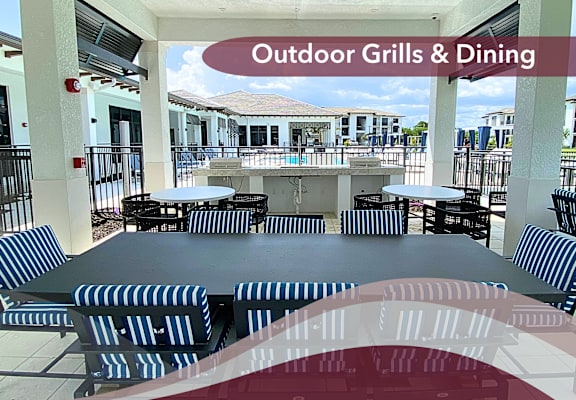 a dining area with tables and chairs and outdoor chairs and a bar