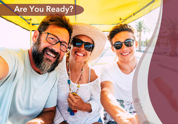 a group of people posing for a photo under a tent   are you ready