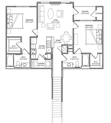 2 bed 2 bath E at Audubon Park Apartment Homes, Louisiana