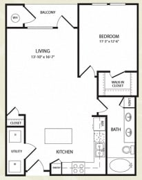 Centro Apartments_Aurora CO_Floor Plan_One Bedroom One Bathroom_The Flatirons