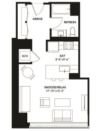 Studio 1 Bath Floor Plan at The Elle Apartments, Chicago