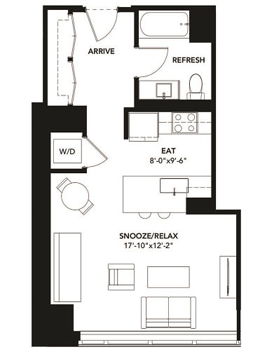 Studio 1 Bath Floor Plan at The Elle Apartments, Chicago