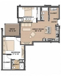 2 Bed, 2 Bath, 1183 sq. ft. The Track