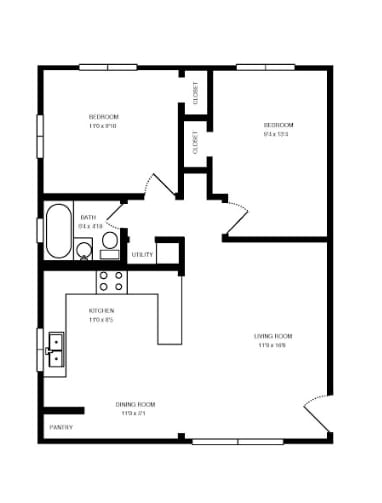 2 Bed 1 Bath Floor Plan at Xanadu Apartment Homes, Aurora, CO