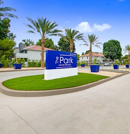 property entrance at The Park Apartments, Rancho Cucamonga