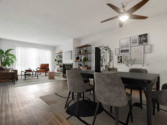 A modern dining room with a table set for four. at Waverly, Los Angeles, California