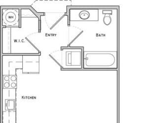 Soho studio one bathroom floor plan at The Flats at 84