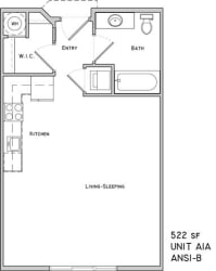 Soho studio one bathroom floor plan at The Flats at 84