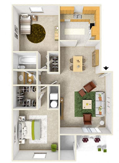 Live Oak Floor Plan at Aspen Run and Aspen Run II Apartments, Tallahassee
