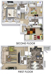 3D Hampton 3 bedroom townhome. 1st floor kitchen, dining, living, half bath. 2nd floor bedrooms, 2 full baths, large closets.