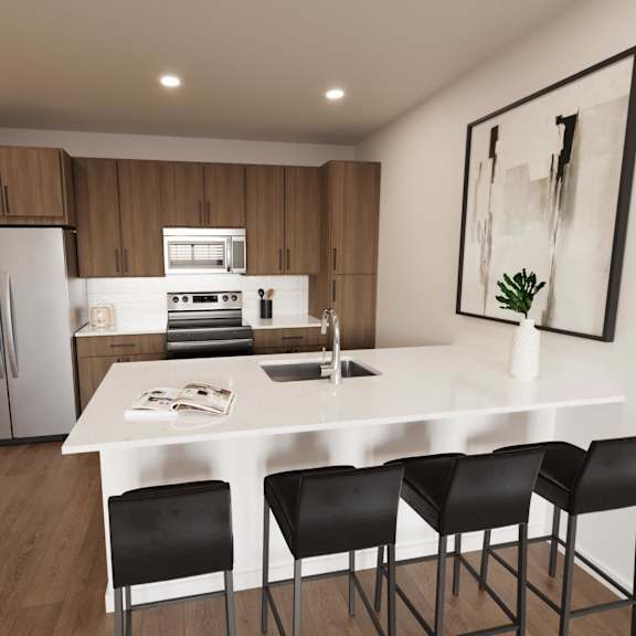 Kitchen with white counter at Wrenley Luxury Apartment Homes, Newnan