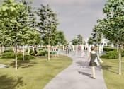 Thumbnail 5 of 8 - a park with trees and people walking on a path