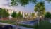 a rendering of a tennis court with apartments in the background